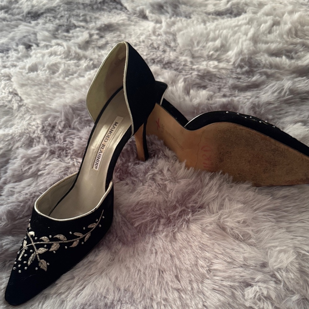 Manolo Blahnik Black Heels with Silver Detailing
